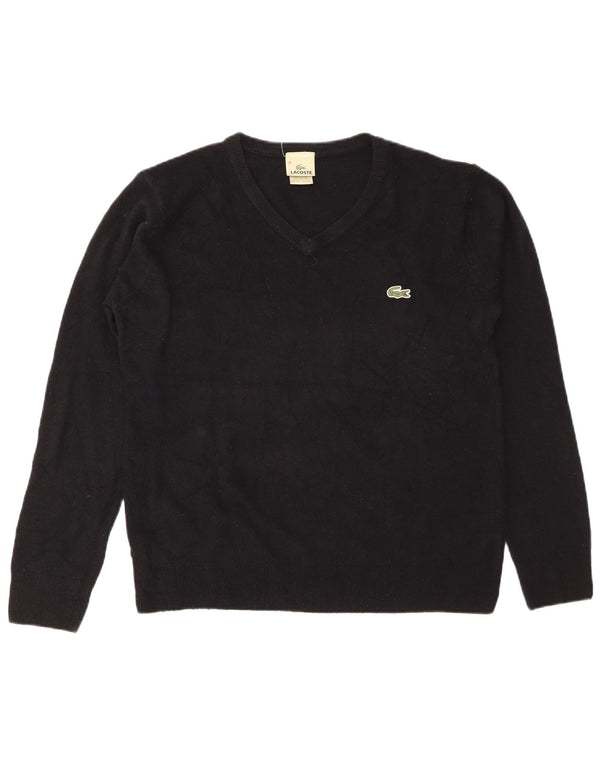 Мужской джемпер с v-образным вырезом Lacoste, размер 8, 3XL, черный хлопок