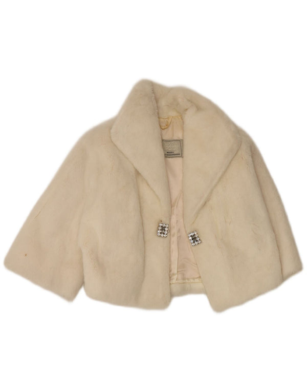 Vintage Womens Short Sleeve Faux Fur Bolero Jacket UK 14 Medium White