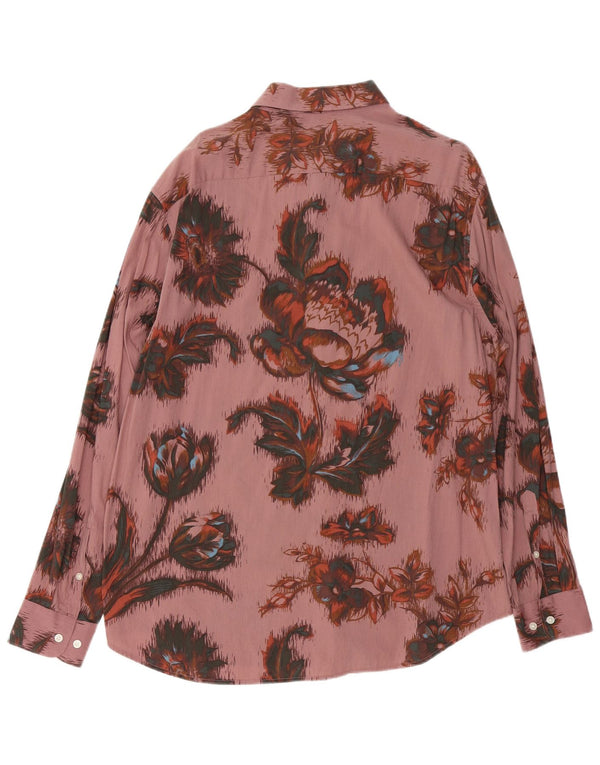 VINTAGE Мужская рубашка из хлопка большого размера розового цвета с цветочным принтом