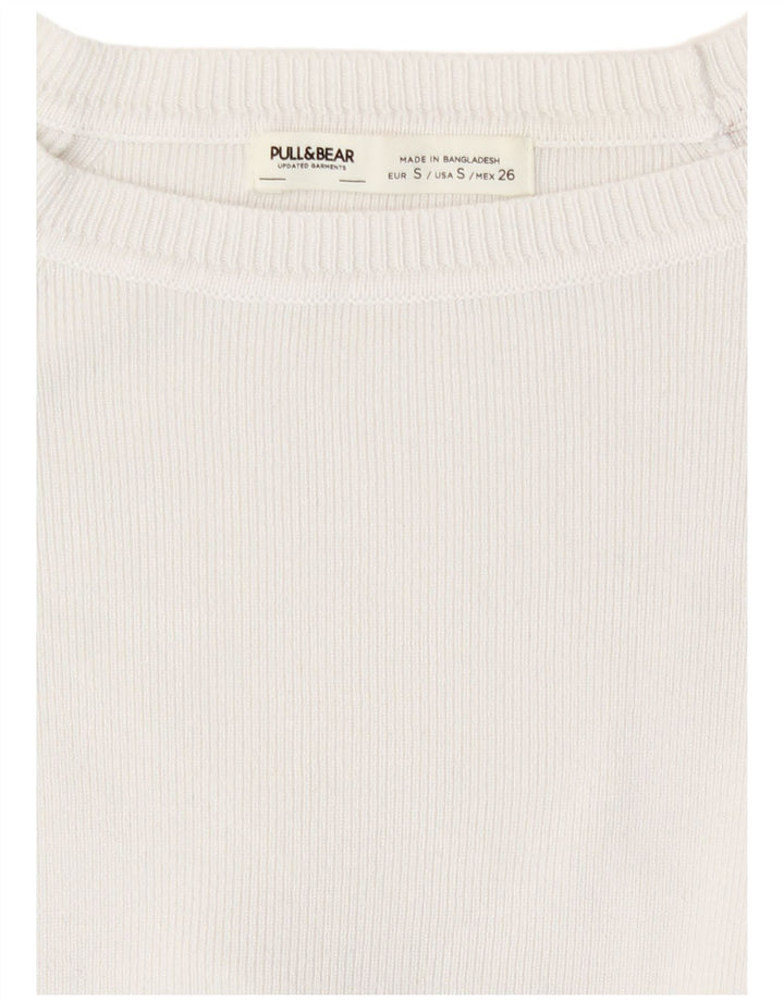 Женский укороченный топ Pull & Bear с длинными рукавами, Великобритания, 8, маленький размер, белая вискоза