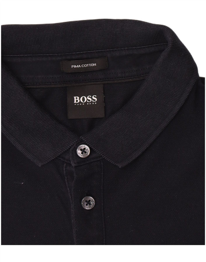 Мужская рубашка-поло с длинным рукавом Hugo Boss, средний темно-синий хлопок