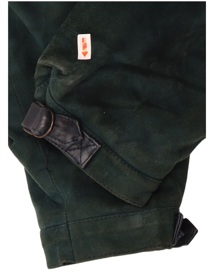 ВИНТАЖНАЯ женская укороченная кожаная куртка UK 6 XS Темно-синяя