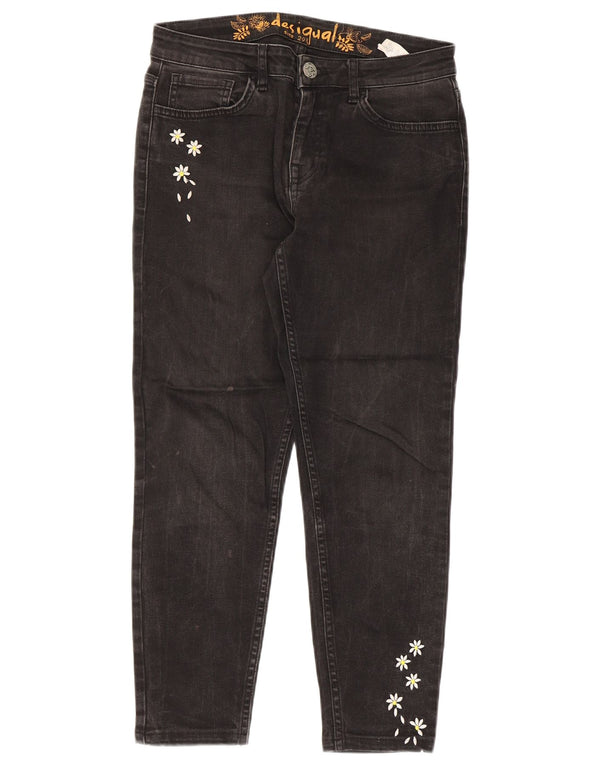 Женские укороченные джинсы скинни Desigual W29 L24, черный хлопок с цветочным принтом