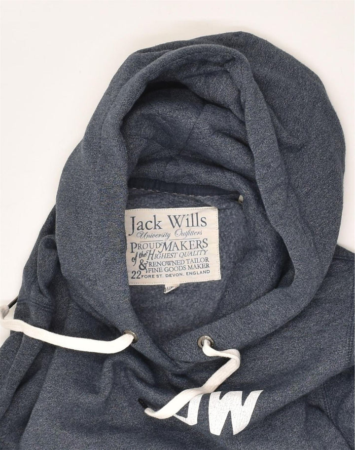 JACK WILLS Womens Graphic Hoodie Jumper UK 12 Medium Navy Blue Cotton | Vintage Jack Wills | Thrift | Second-Hand Jack Wills | Used Clothing | Messina Hembry 