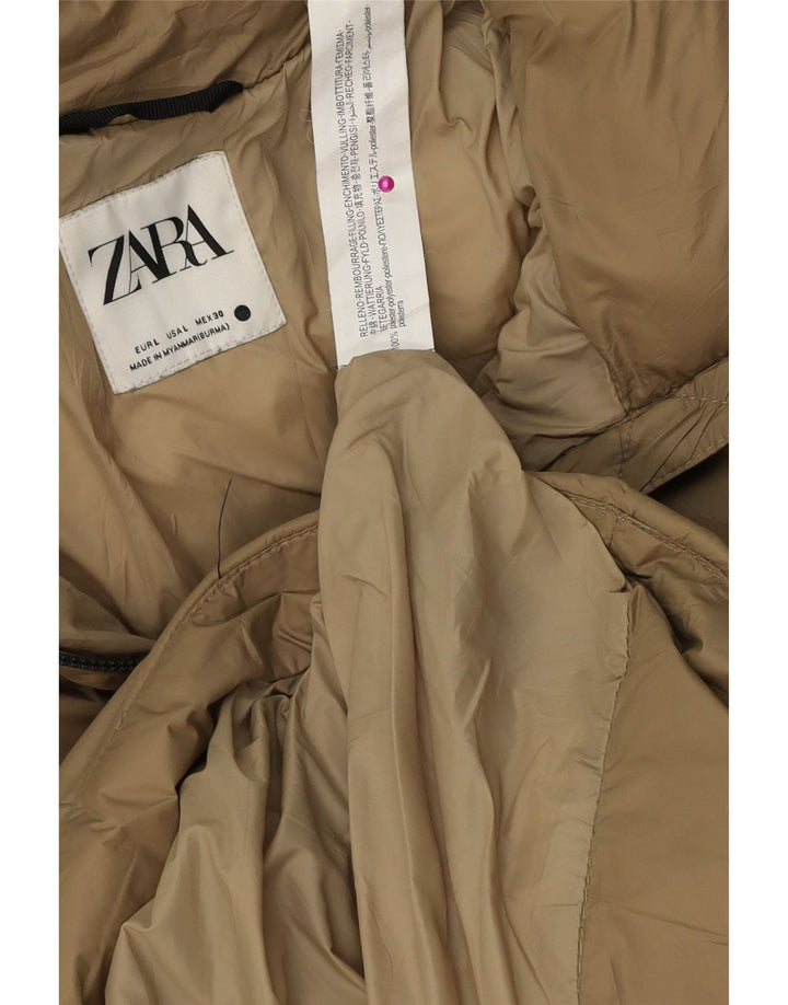 Женская утепленная куртка оверсайз с капюшоном Zara UK 16, большой размер, бежевый полиэстер