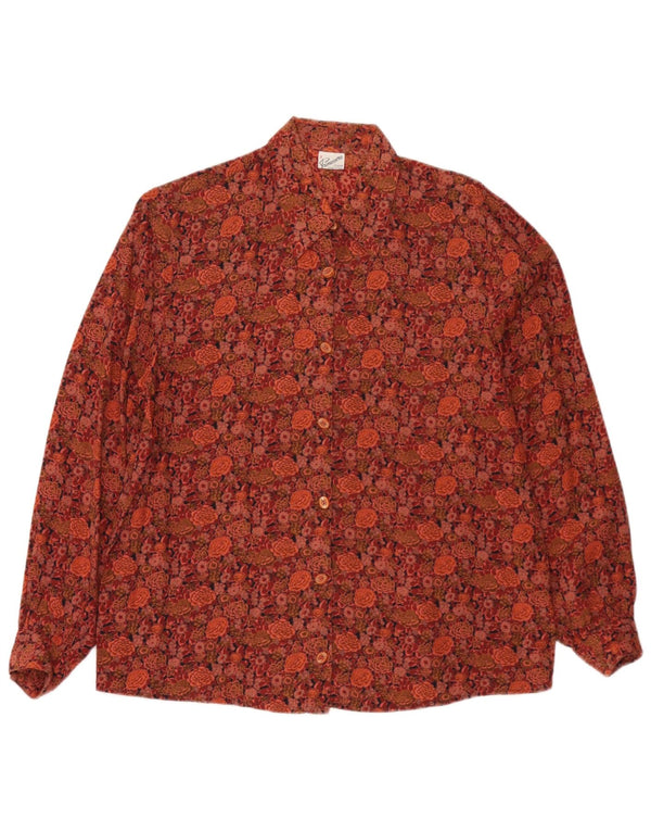 Женская рубашка оверсайз Primavera Firenze UK 16, большая коричневая вискоза с цветочным принтом