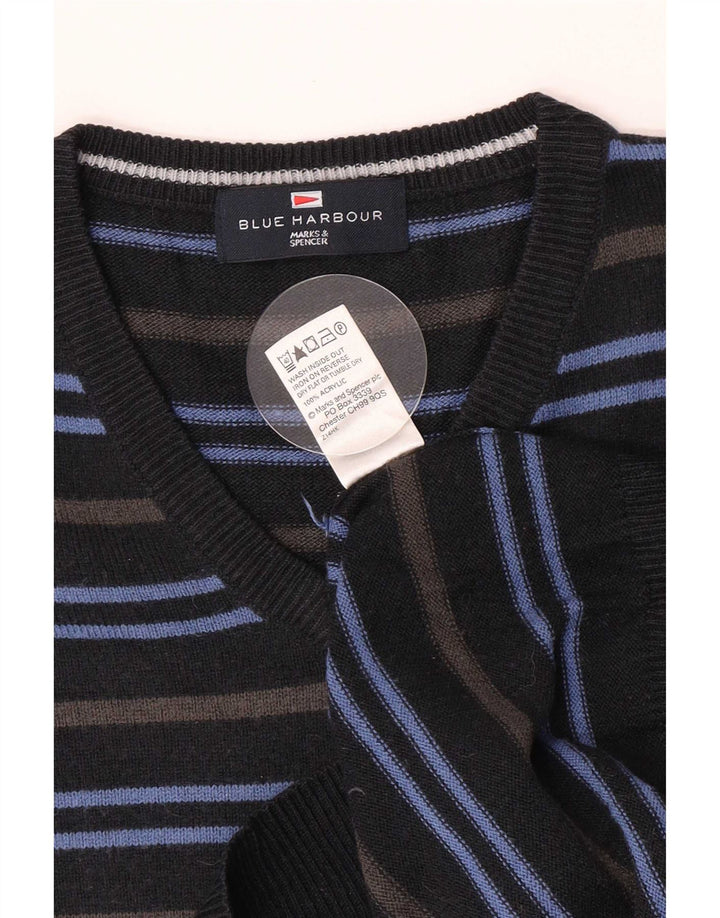 Мужской джемпер с v-образным вырезом Marks & Spencer, средний темно-синий в полоску, акрил