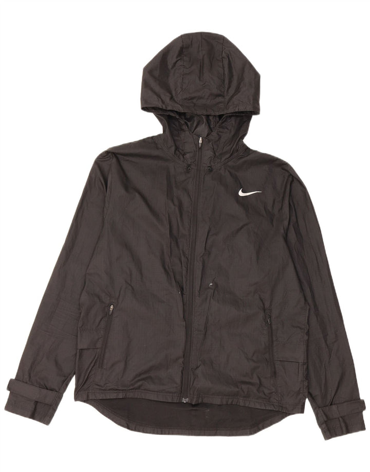 Женская дождевик с капюшоном Nike UK 14, средний черный, полиэстер