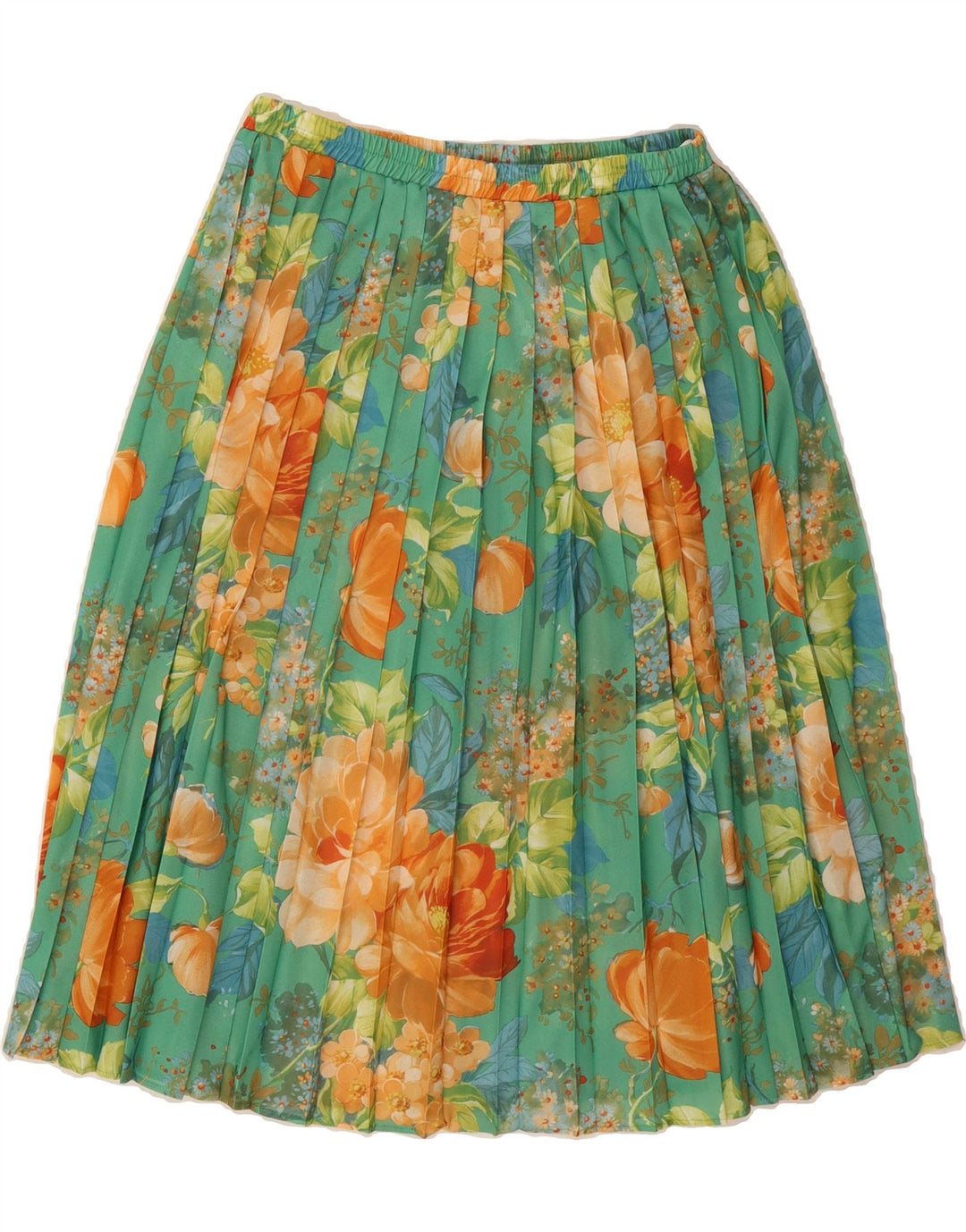VINTAGE Womens Pleated Skirt W28 Medium  Green Floral Polyester Vintage Vintage and Second-Hand Vintage from Messina Hembry 