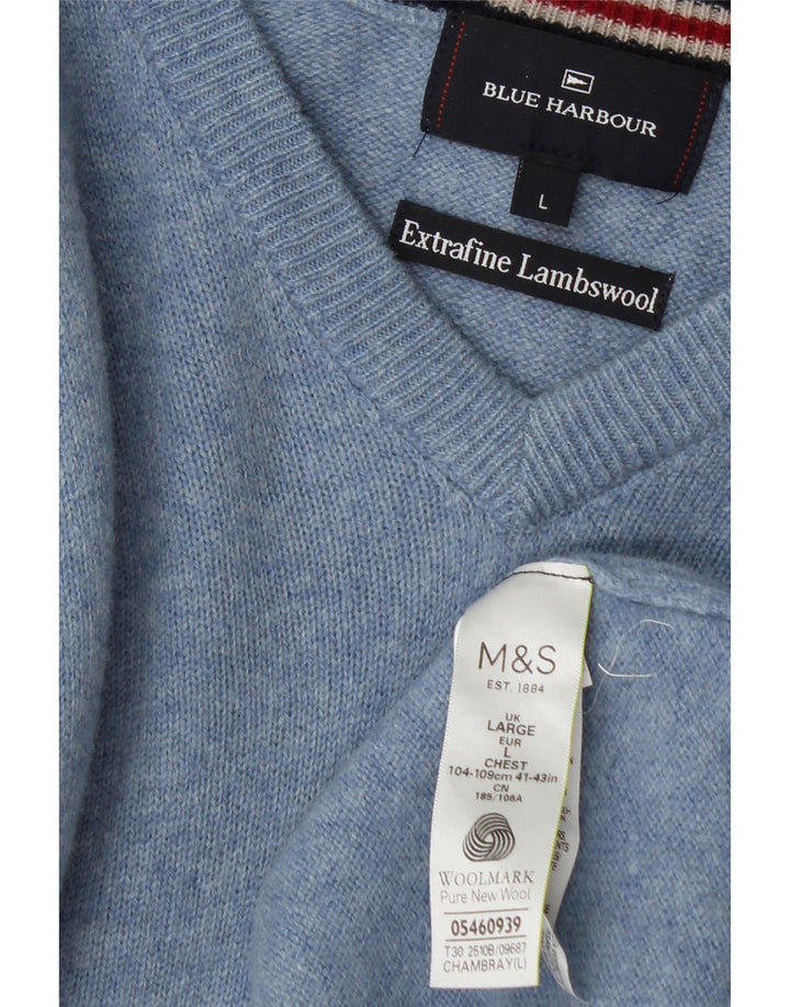 Мужской джемпер с v-образным вырезом Mark & Spencer Blue Harbour, большой синий в крапинку