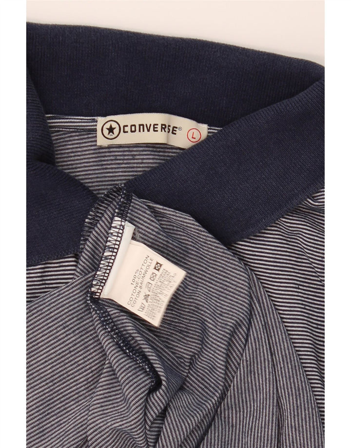 CONVERSE Mens Polo Shirt Large Navy Blue Pinstripe Cotton Vintage Converse and Second-Hand Converse from Messina Hembry 