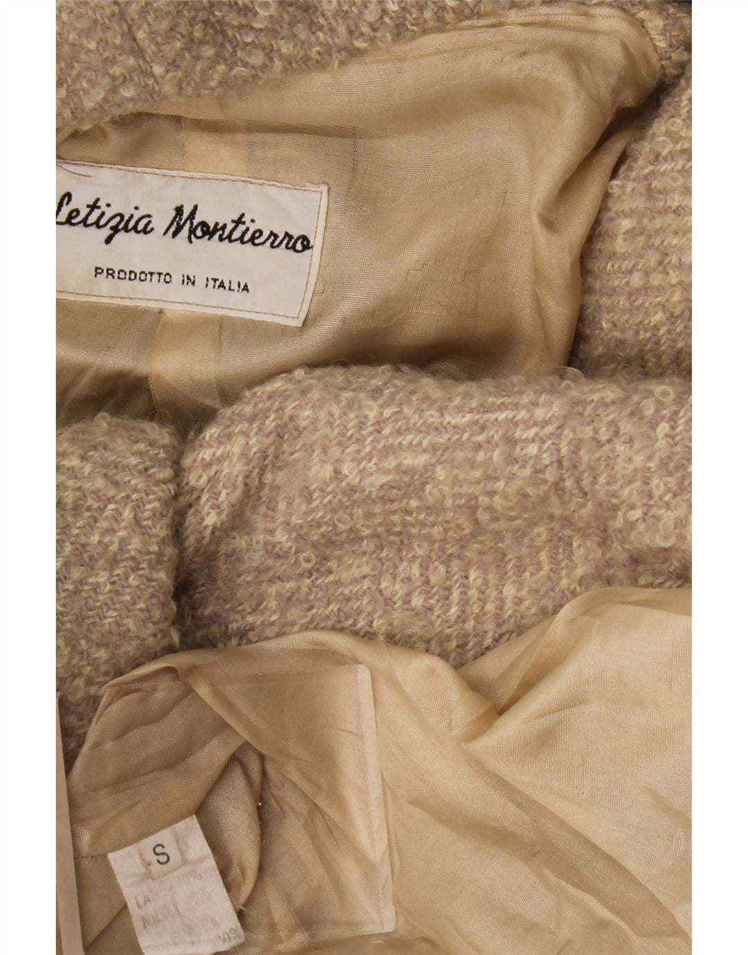 ВИНТАЖНОЕ женское пальто оверсайз с капюшоном UK 10, маленькое бежевое с узором «в елочку»