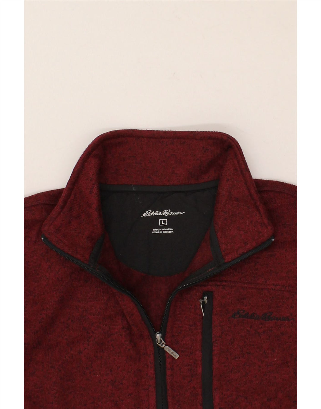 EDDIE BAUER Mens Zip Neck Sweatshirt Jumper Large Maroon Polyester Vintage Eddie Bauer and Second-Hand Eddie Bauer from Messina Hembry 