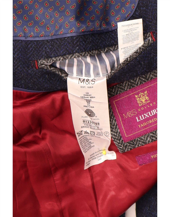 Мужской пиджак Marks & Spencer с 2 пуговицами, Великобритания 48, 2XL, темно-синий, шерстяной