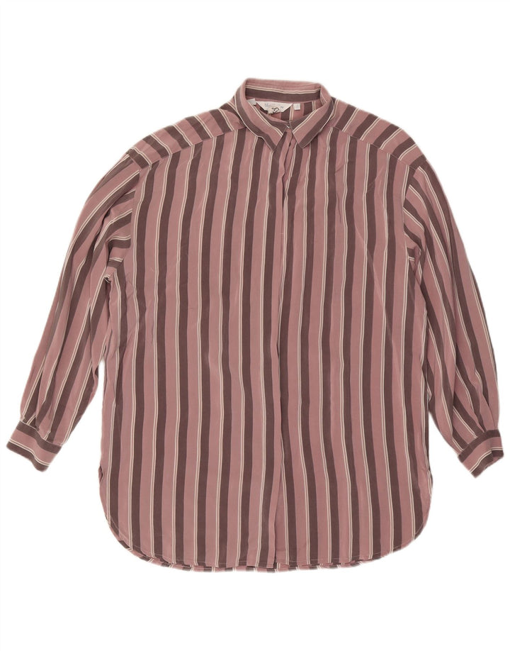 Женская блузка-рубашка VINTAGE UK 14, большая шелковая розовая полоска