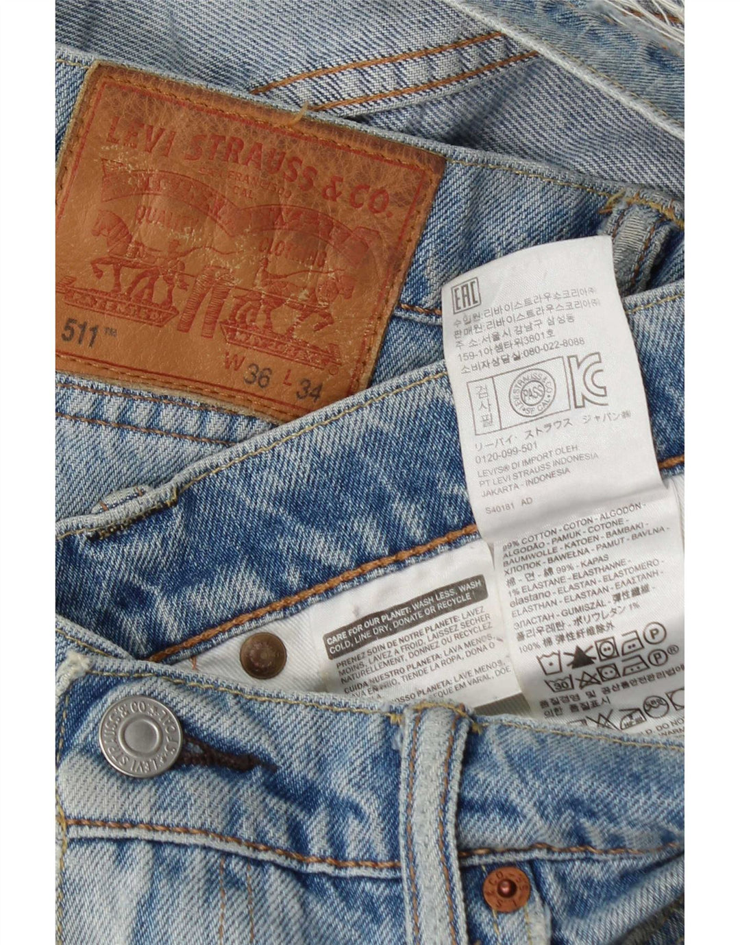 Мужские потертые узкие джинсы Levi's W36 L34, синий хлопок