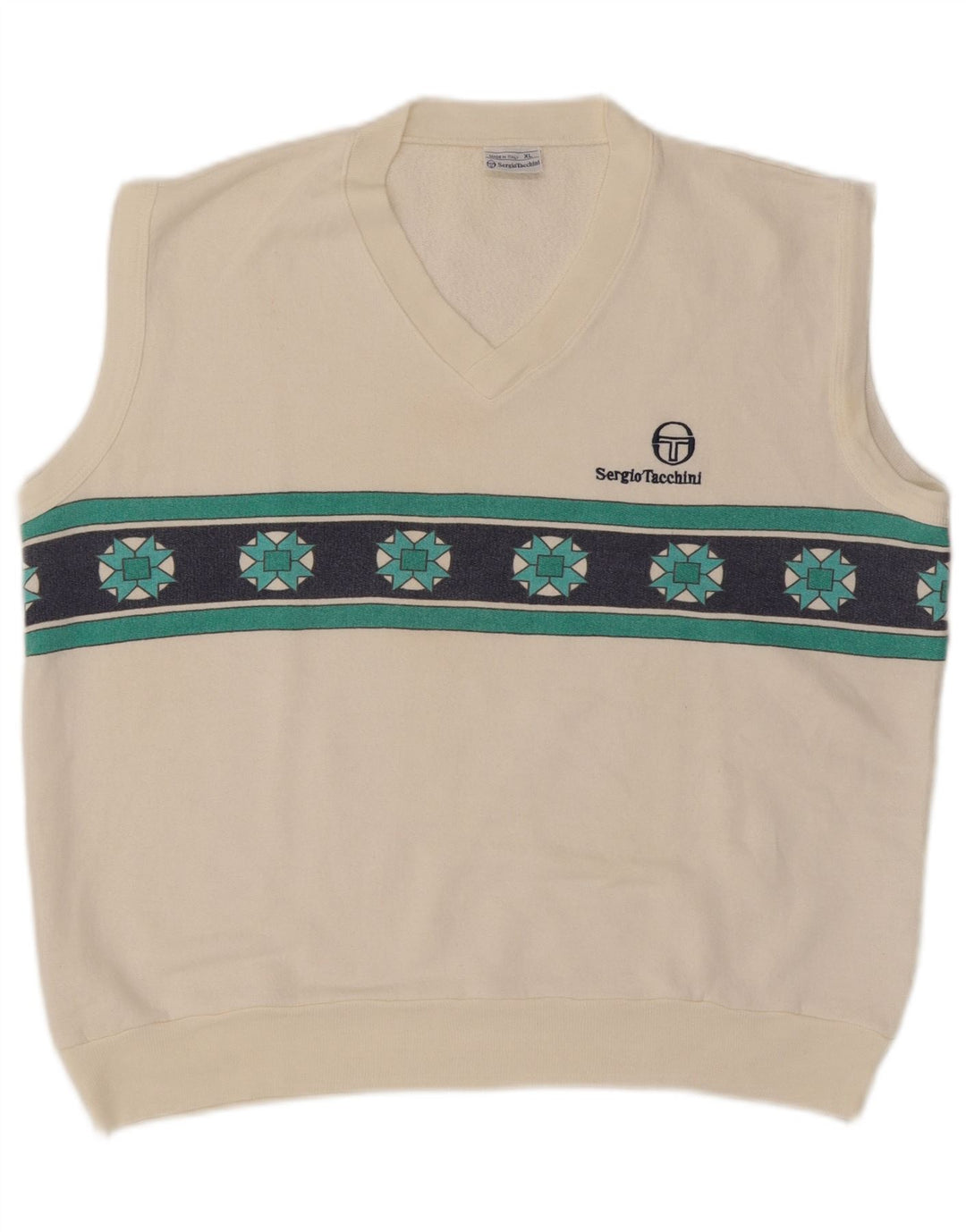 Мужская майка-майка Sergio Tacchini XL, белый акрил с геометрическим узором