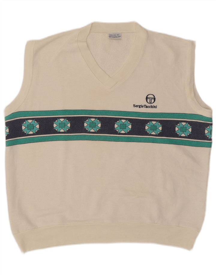 Мужская майка-майка Sergio Tacchini XL, белый акрил с геометрическим узором