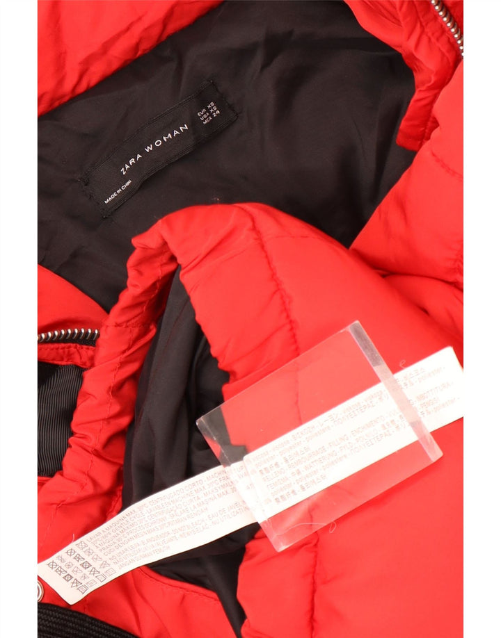 Женская утепленная куртка оверсайз с капюшоном ZARA UK 6 XS, красная вискоза