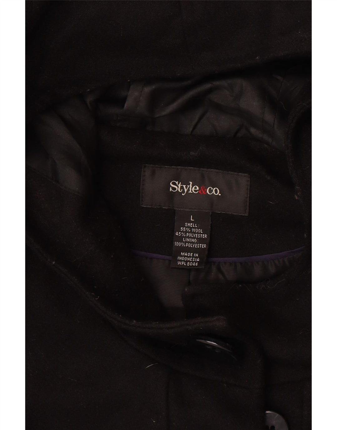Женский дафлкот с капюшоном Style&Co UK 16, большой, черный, шерстяной