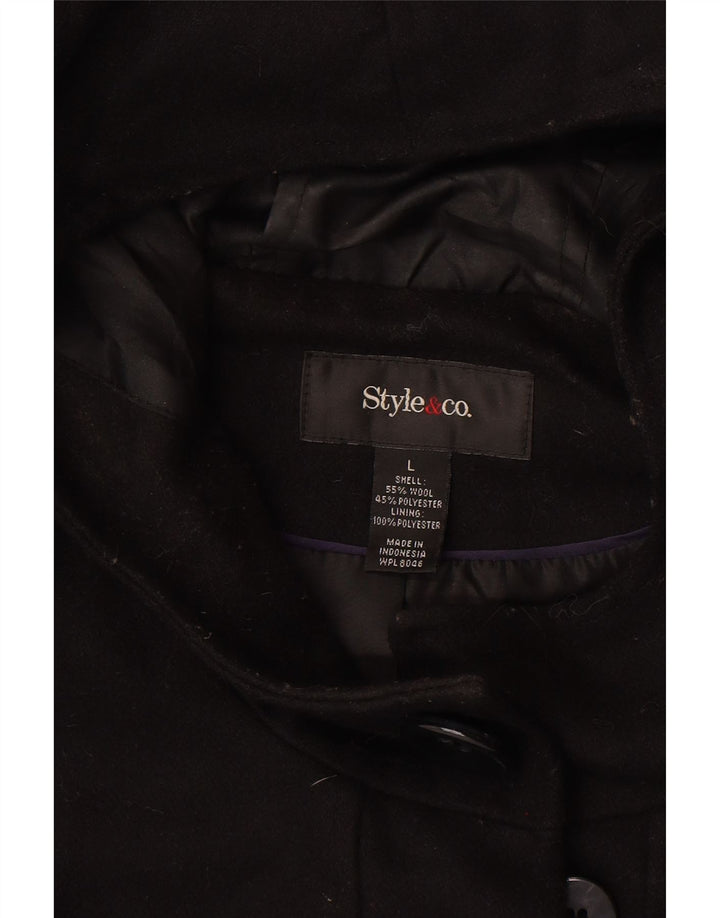 Женский дафлкот с капюшоном Style&Co UK 16, большой, черный, шерстяной