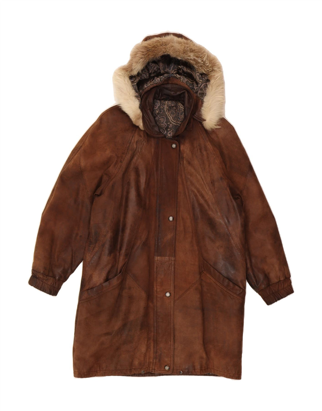 VINTAGE Womens Hooded Leather Coat EU 38 Medium Brown Vintage Vintage and Second-Hand Vintage from Messina Hembry 