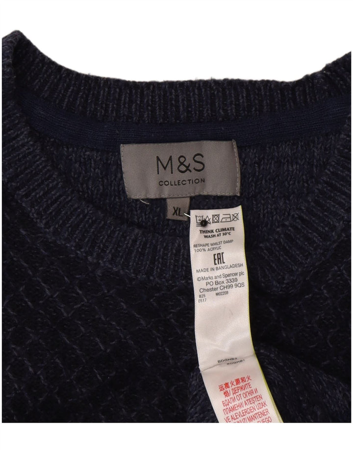 Мужской джемпер с круглым вырезом Marks & Spencer XL, темно-синий с геометрическим узором