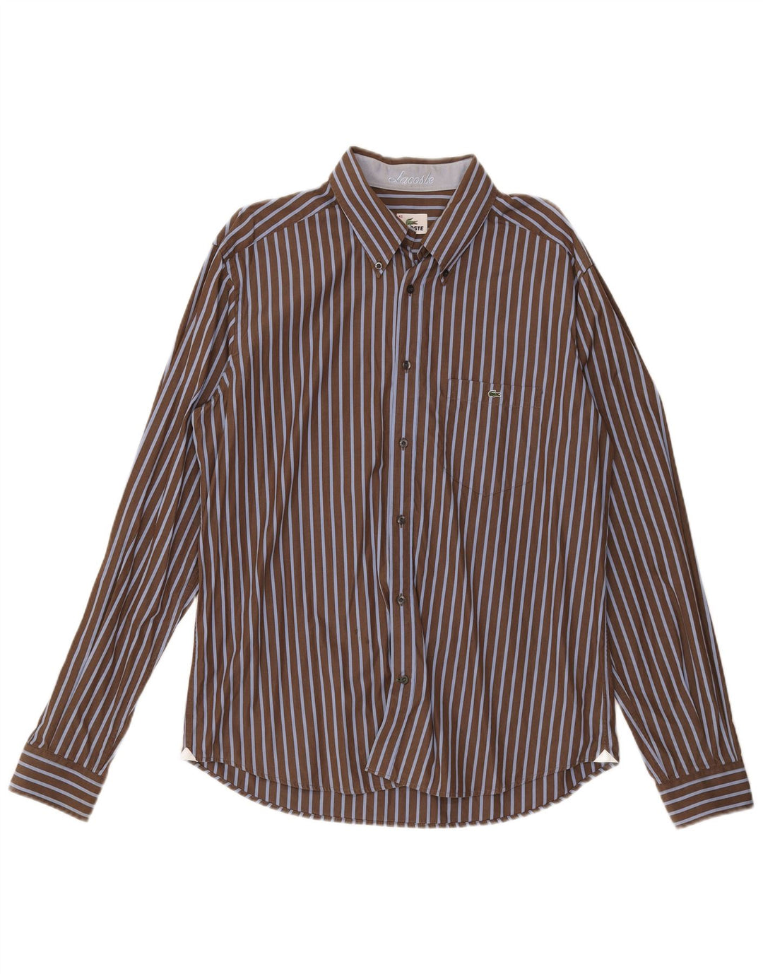 Мужская рубашка Lacoste, размер 43, большая коричневая хлопковая полоска