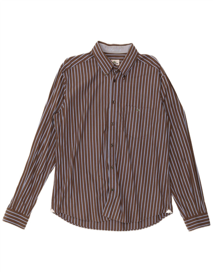 Мужская рубашка Lacoste, размер 43, большая коричневая хлопковая полоска