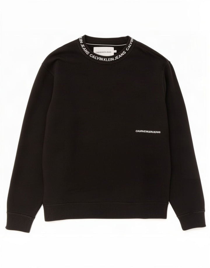 Мужской свитшот с рисунком Calvin Klein Jeans, джемпер среднего размера, черный, хлопок