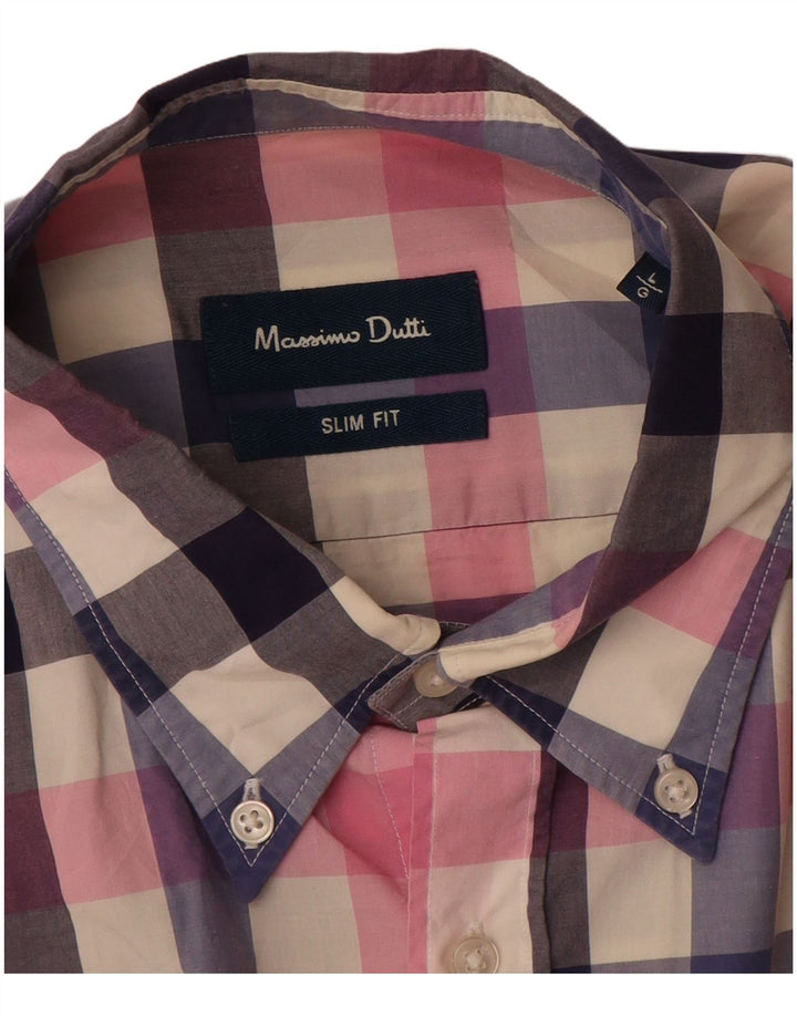 Мужская рубашка приталенного кроя MASSIMO DUTTI в крупную разноцветную клетку