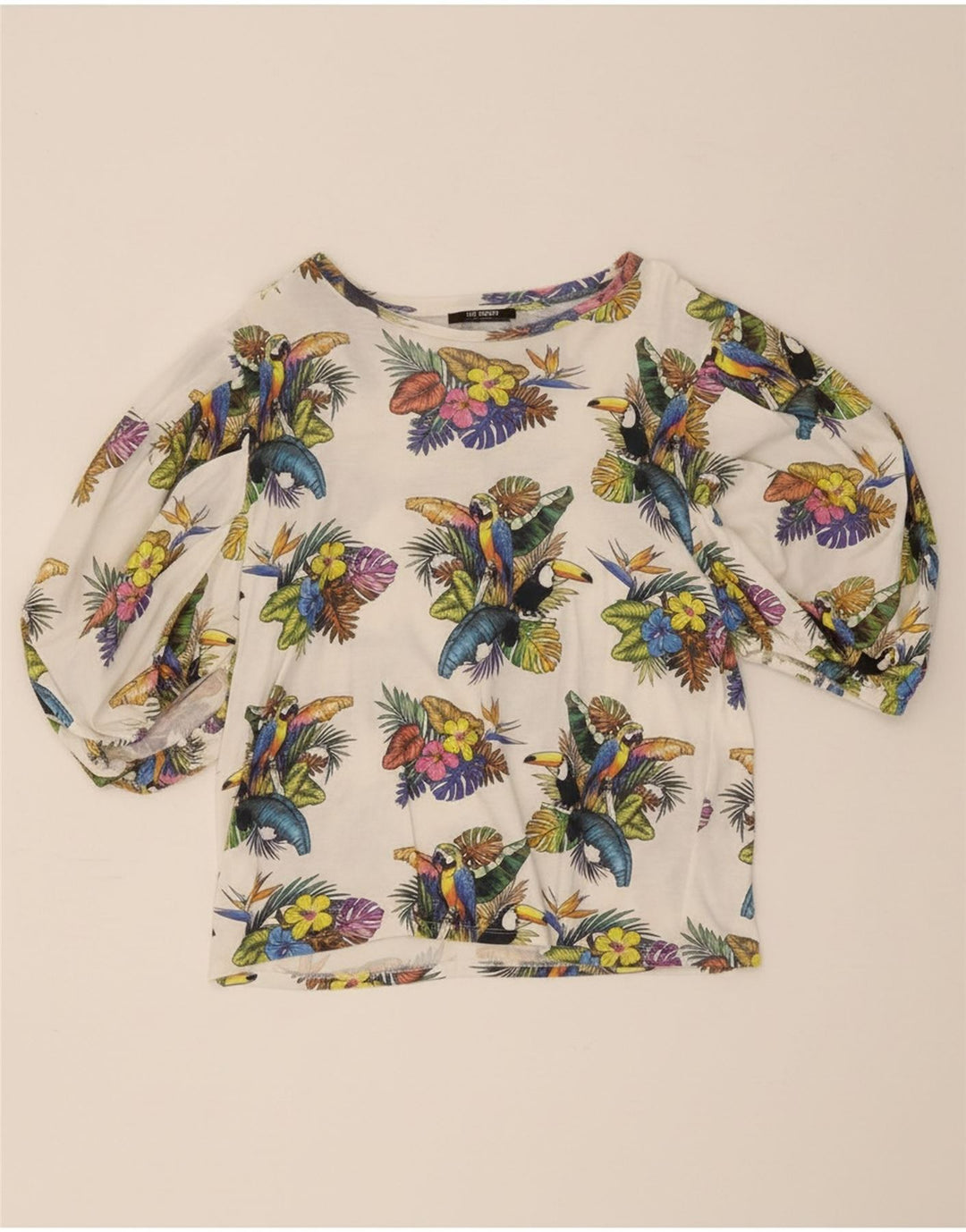 ZARA Womens Blouse Top UK 12 Medium White Floral Vintage Zara and Second-Hand Zara from Messina Hembry 