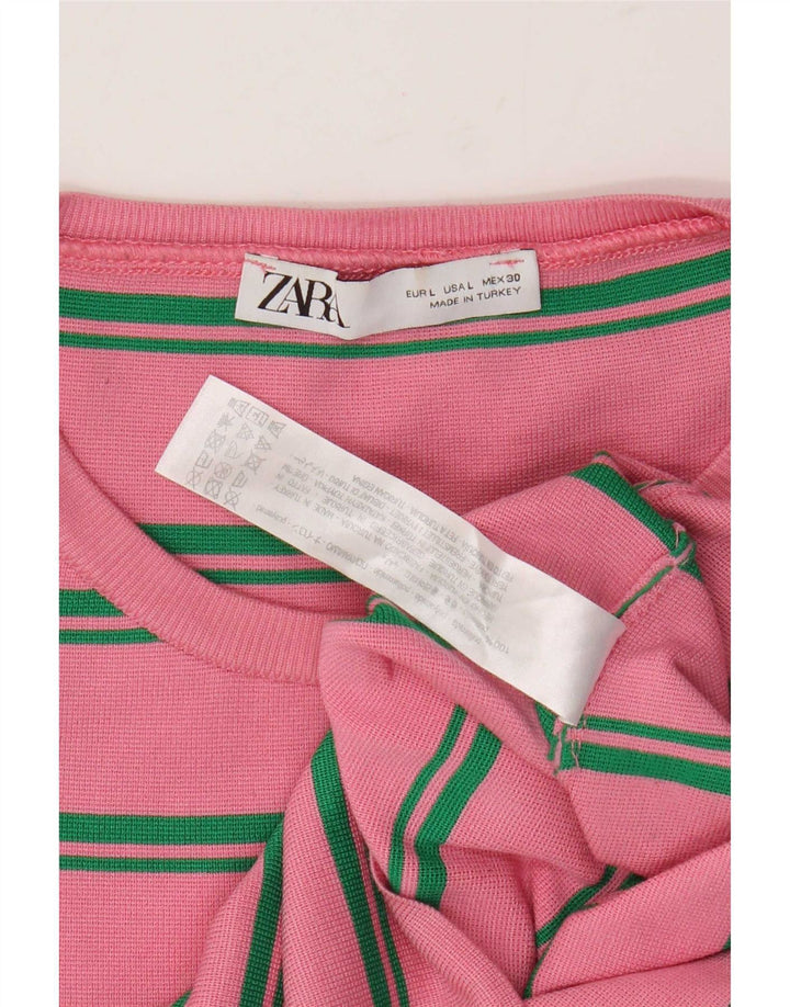 Женский укороченный топ Zara с длинным рукавом UK 14, полиамид в большую розовую полоску