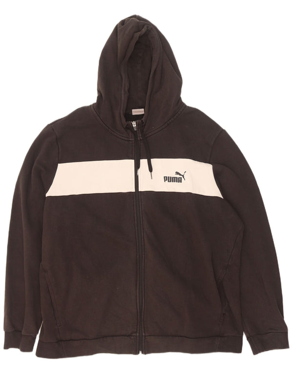 Мужской свитер с капюшоном на молнии с графическим рисунком Puma 2XL, черный, хлопок с цветными блоками