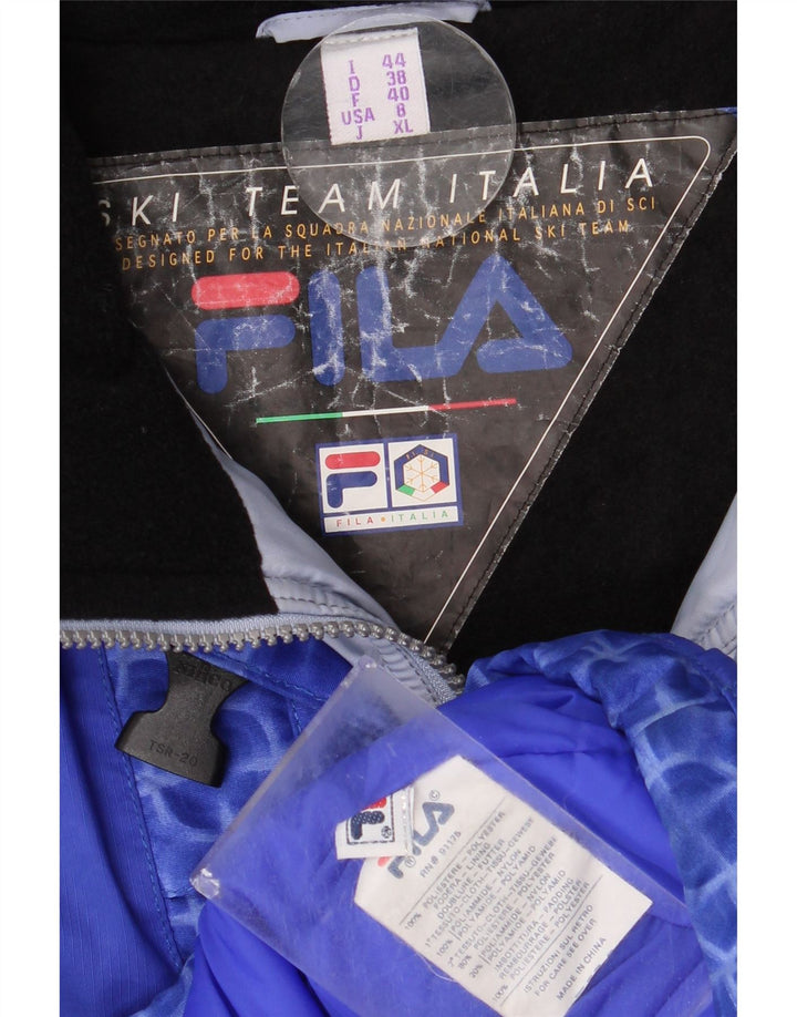 Женская лыжная куртка большого размера Fila с капюшоном, США 8, средний синий с геометрическим рисунком