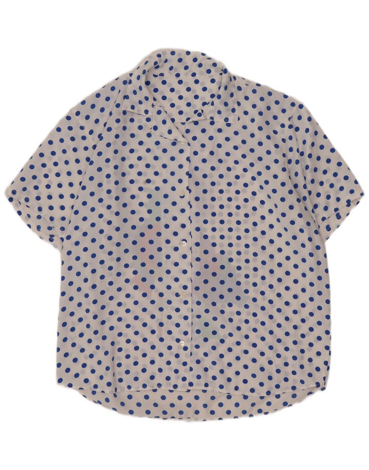 Винтажная женская блузка-рубашка с коротким рукавом, Великобритания, 16, большая белая пятнистая