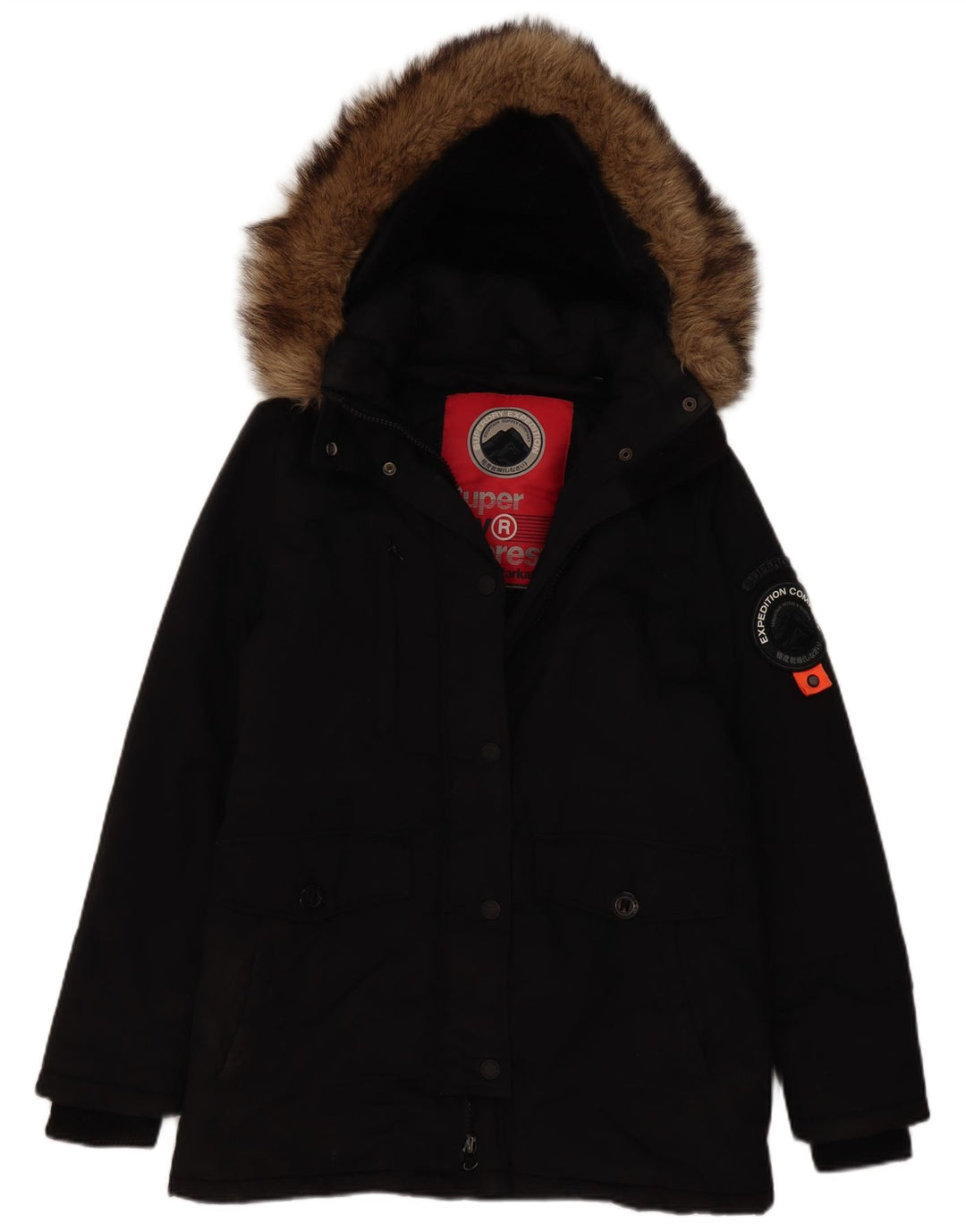 Женская парка Superdry с капюшоном UK 12, средний черный нейлон