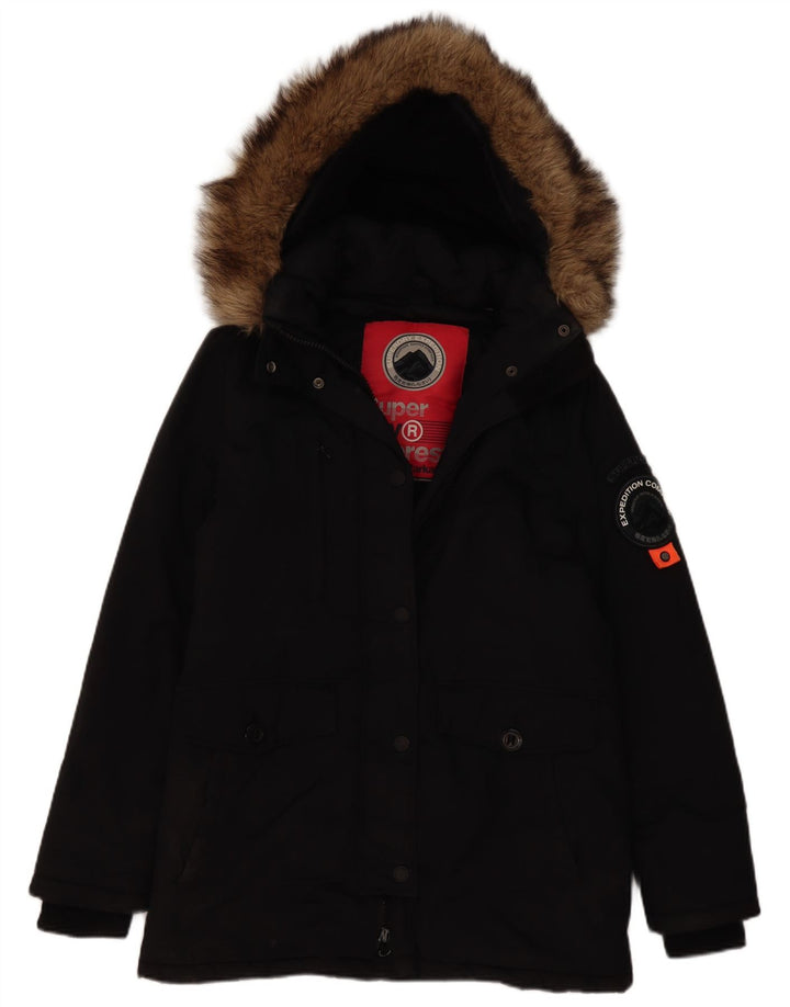 Женская парка Superdry с капюшоном UK 12, средний черный нейлон