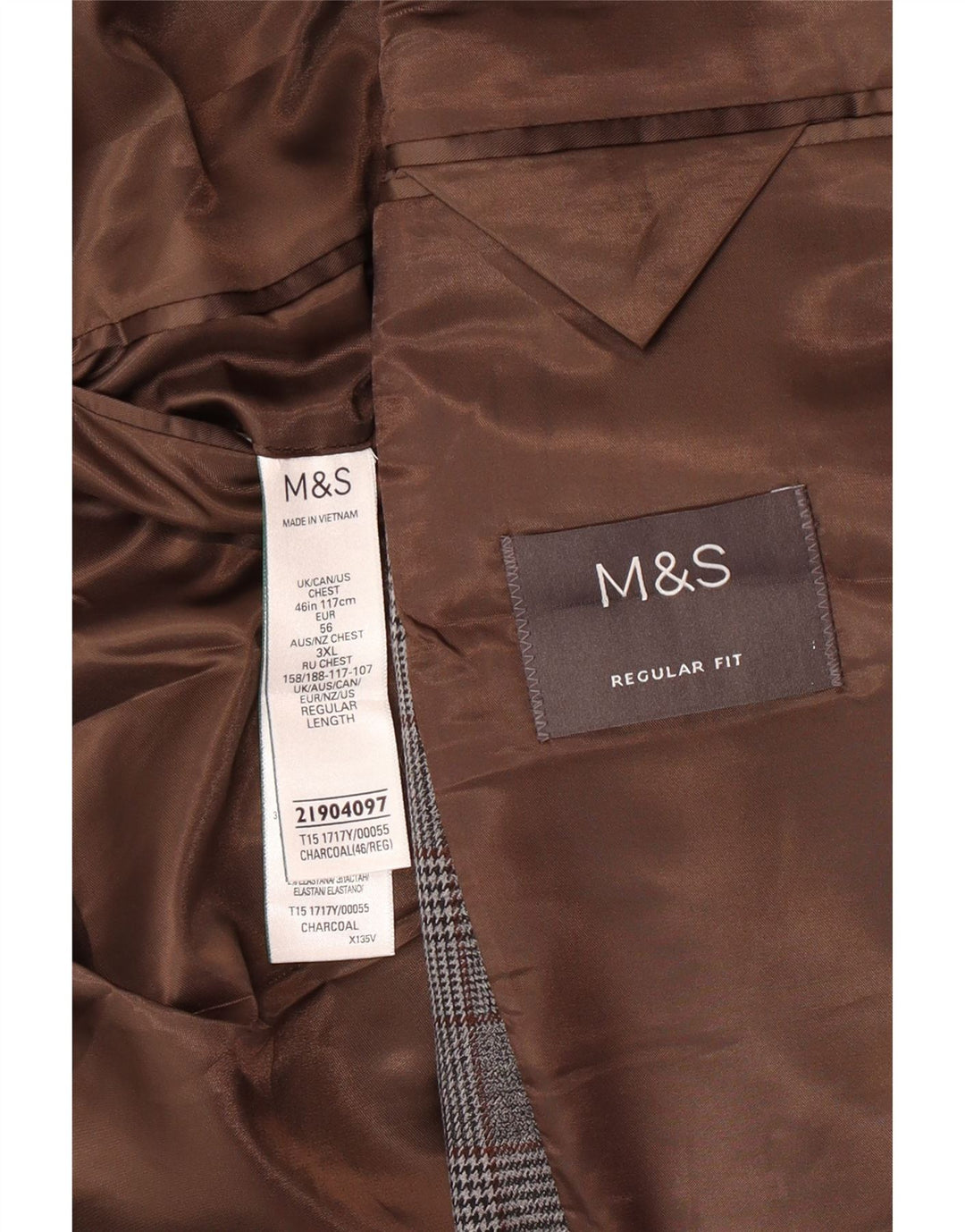 Мужской пиджак Marks & Spencer с 2 пуговицами, Великобритания 46, 3XL, серый полиэстер в клетку