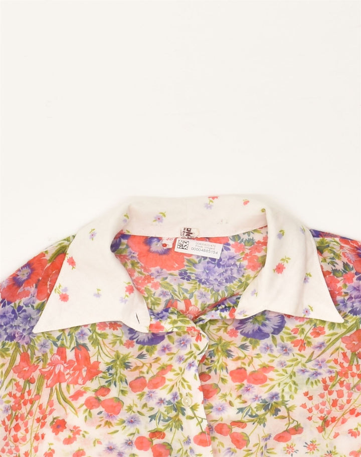 VINTAGE Womens Short Sleeve Shirt IT 46 Large White Floral Polyester | Vintage Vintage | Thrift | Second-Hand Vintage | Used Clothing | Messina Hembry 