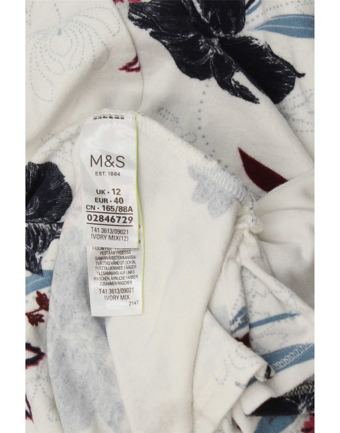 Женский топ Marks & Spencer с длинным рукавом UK 12, средний белый цветочный вискоза