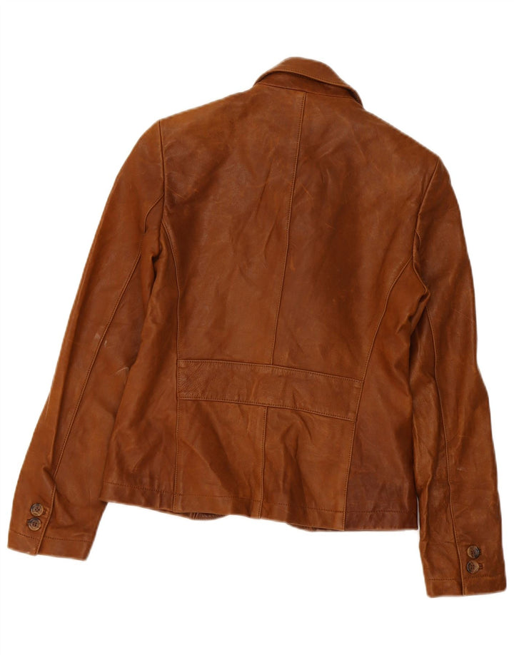 Женский кожаный пиджак с 3 пуговицами Massimo Dutti UK 8, маленький коричневый