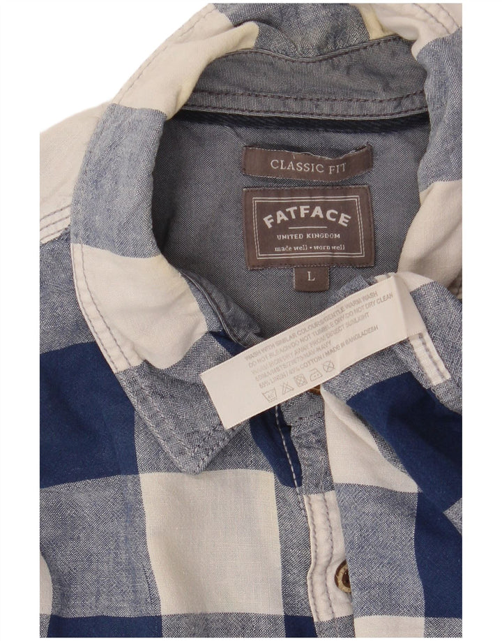 Мужская классическая рубашка с коротким рукавом Fat Face, большая темно-синяя льняная клетка в клетку