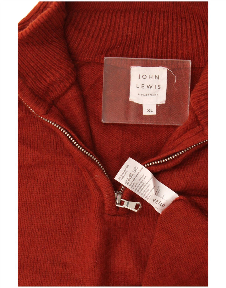 Мужской джемпер с воротником на молнии John Lewis XL, красный из овечьей шерсти