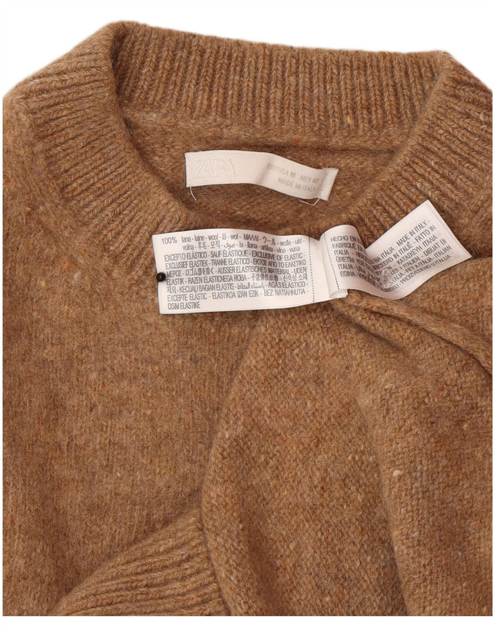 Женский джемпер с круглым вырезом Zara UK 12, средний коричневый шерстяной свитер