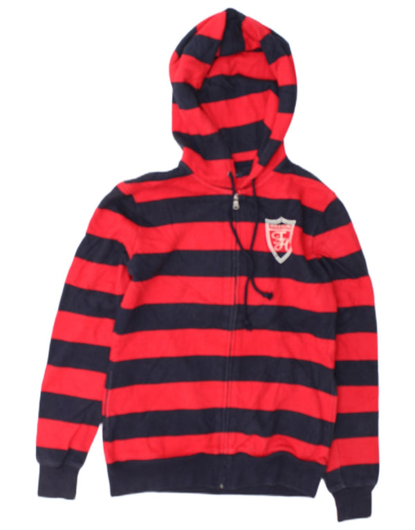 Tommy Hilfiger Womens Zip Hoodie Sweater UK 10 Small Red Striped Cotton