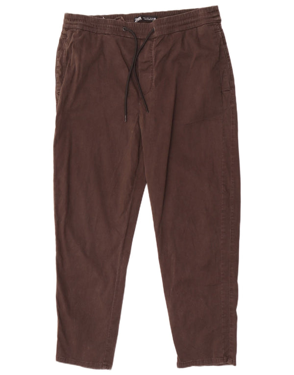 Мужские зауженные брюки-чиносы Zara, большие W32 L27, коричневые, хлопковые