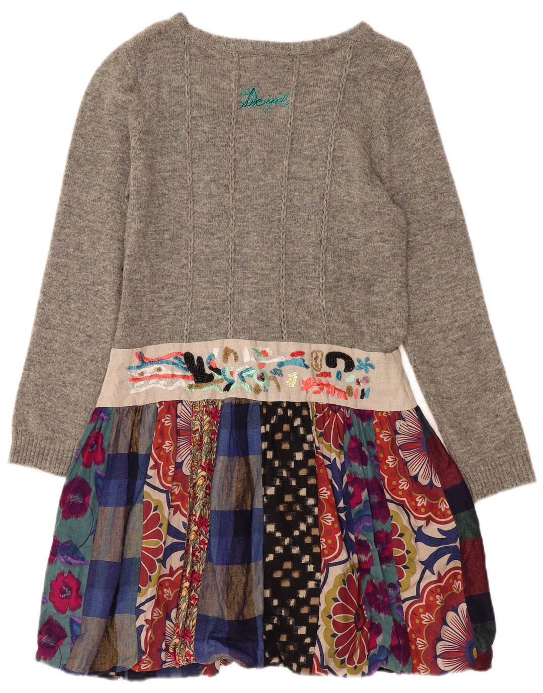 Женское платье-джемпер DESIGUAL с длинными рукавами EU 44 XL, серый лоскутный лен