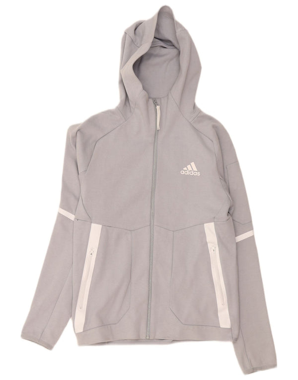 Adidas Мужской свитер с капюшоном на молнии, маленький серый, хлопок с цветными блоками