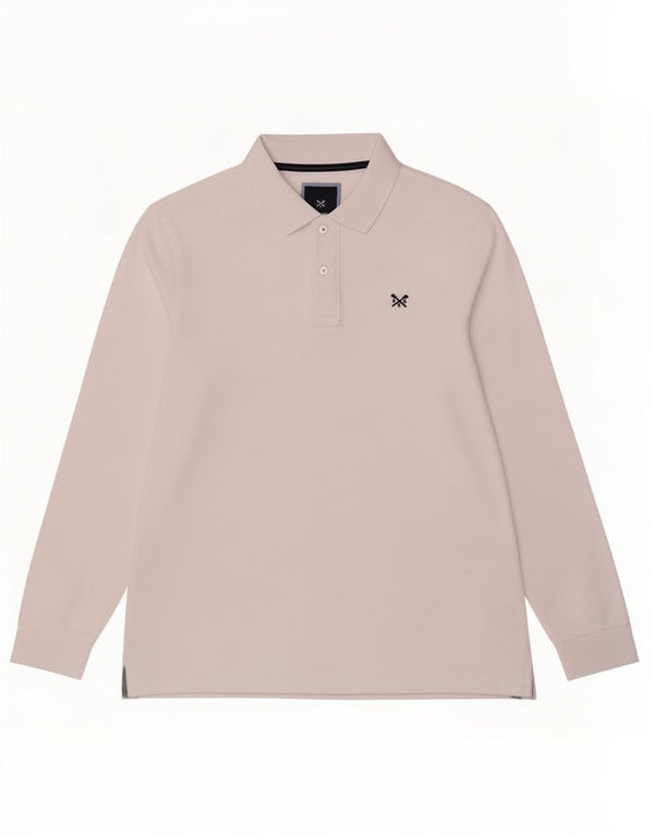 Crew Clothing Мужская рубашка поло с длинным рукавом, большой белый хлопок